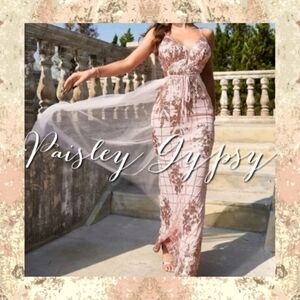 Pink and Gold Premium Brand And Quality Maxi Dress Contrast Sequin